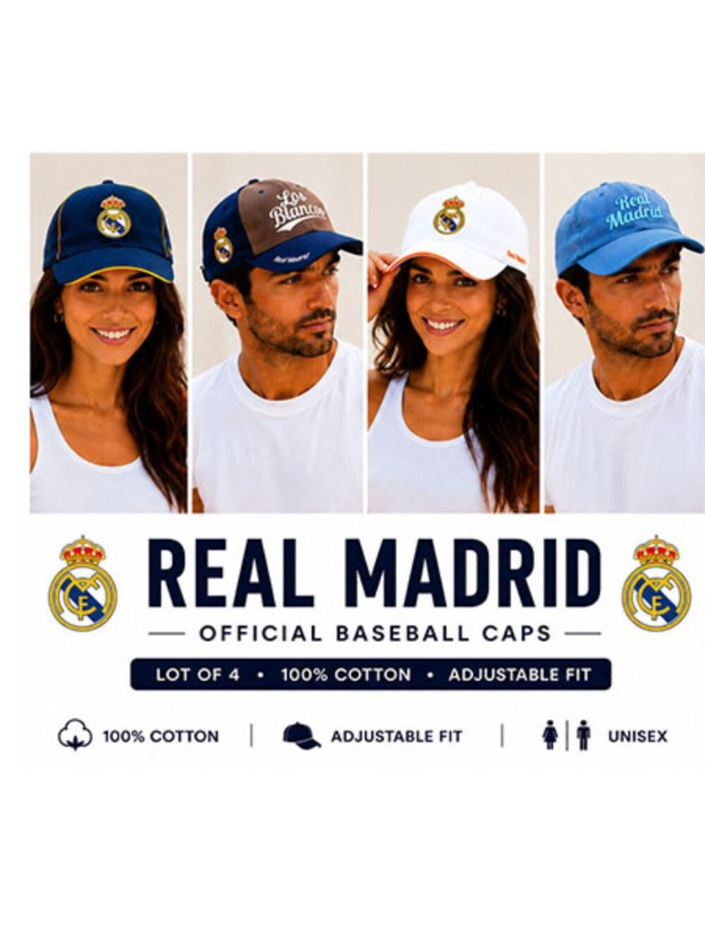 Lot of 4 Official Real Madrid Baseball Unisex Caps